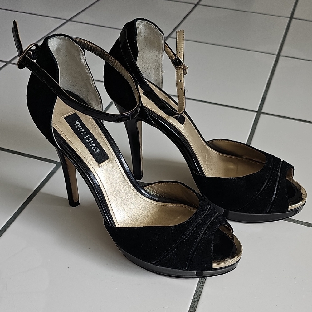 White House Black Market Black Heels with Ankle Strap and Stiletto